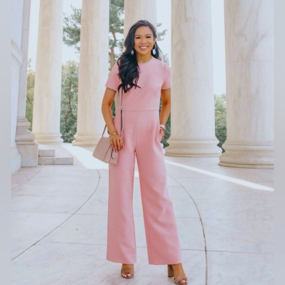Gal Meets Glam Pants - Gal Meets Glam Pearl Trim Jumpsuit in Puff Pink Size 0P